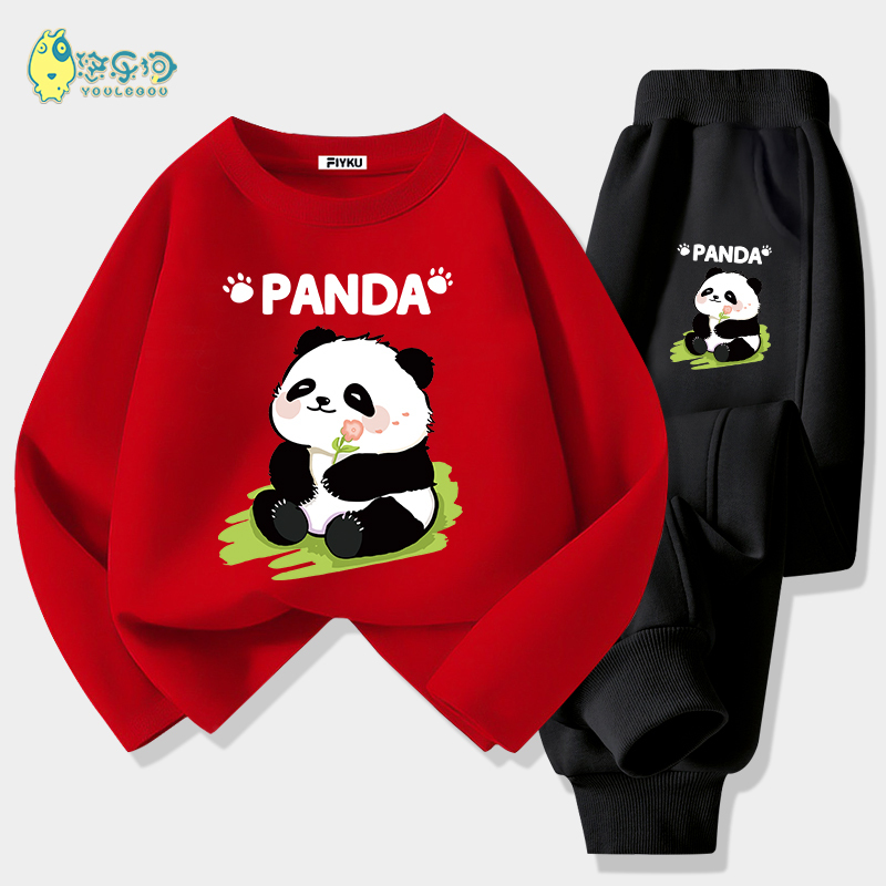 Children's Suit Autumn 2026 New Cute Panda Clothes Thin Style Boys and Girls Long-Sleeved Pure Cotton Sportswear Children's Clothing