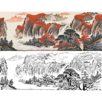 Meticulous white-drawing manuscript good fortune at the head large-scale traditional Chinese painting landscape manuscript physical printout used for copying hook lines FS08