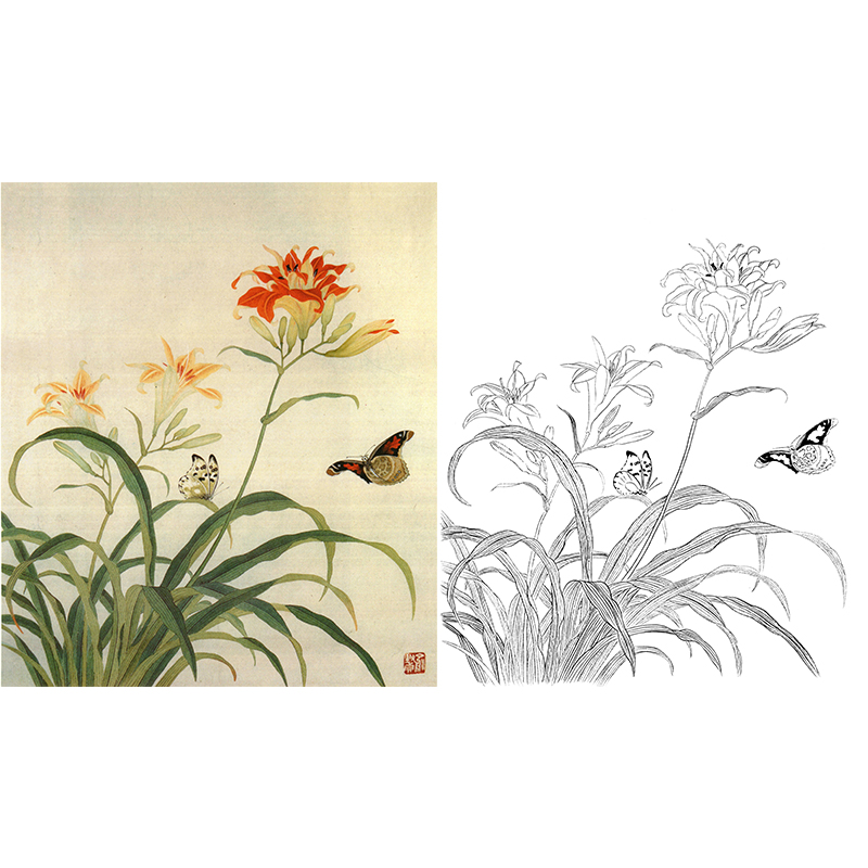 Yu Zhizhen's pen floral bird Xuan Huanhua Double butterfly small pint of imitation practice Manuscript Print White Sketch Manuscript GV06-Taobao