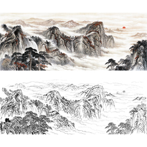 Dessin au trait méticuleux manuscrit bannière paysage peinture chinoise fortune est au soleil rouge copie ligne de crochet manuscrit dimpression physique FS16