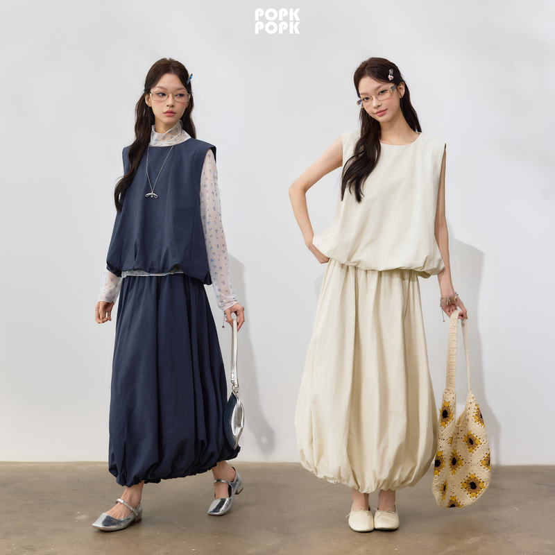 Popk2026 Summer Design New Style French Elegant Sleeveless Vest and Skirt Commuting Outfit Set for Women