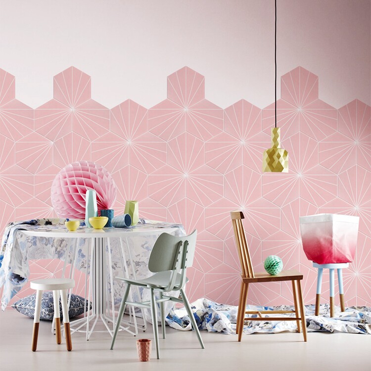 Color ray hexagonal tile 200x230 balcony kitchen powder room non-slip floor tile wall tile Nordic diamond tile