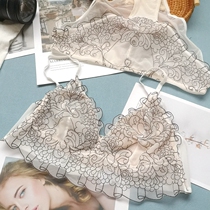 Xiaofen ultra-thin bra set big chest small translucent without steel ring sexy thin underwear female summer socket