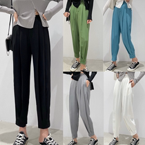  2021 summer new Harlan trousers thin high waist thin pleated loose hanging cold nine-point casual pants women