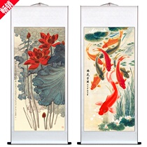 New Chinese style entrance Ink painting Chinese painting Landscape painting Calligraphy and painting Decorative scroll hanging painting Famous painting Zhang Daqian Lotus gift