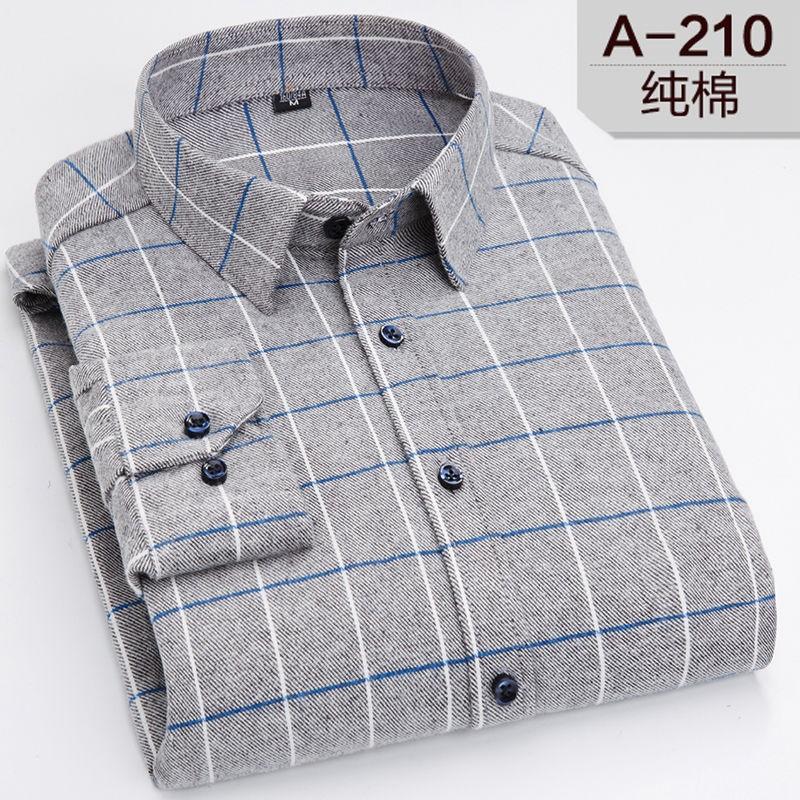 áo sơ mi kẻ sọc Hàn Quốc phiên bản bông dài tay mùa xuân và mùa thu bông nam wooled flannel trung niên cha áo nam