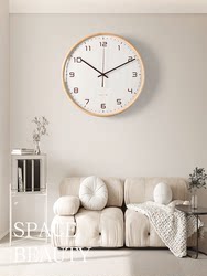 Log style Japanese wall clock living room home 2022 new Internet celebrity punch-free clock wall clock modern simple