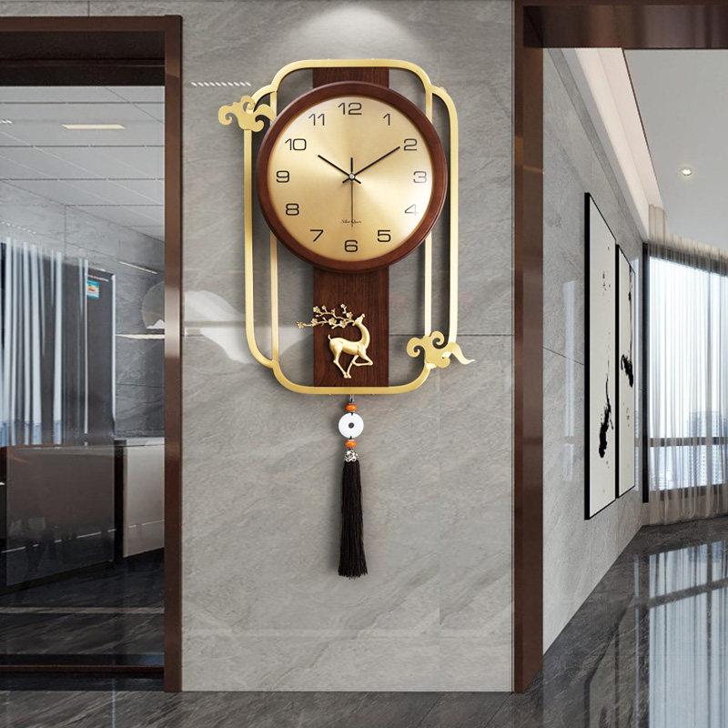 New Chinese copper hanging clock Living room Home Atmosphere 2021 new Xiang Yunfu deer clock hanging wall and watch mute movement