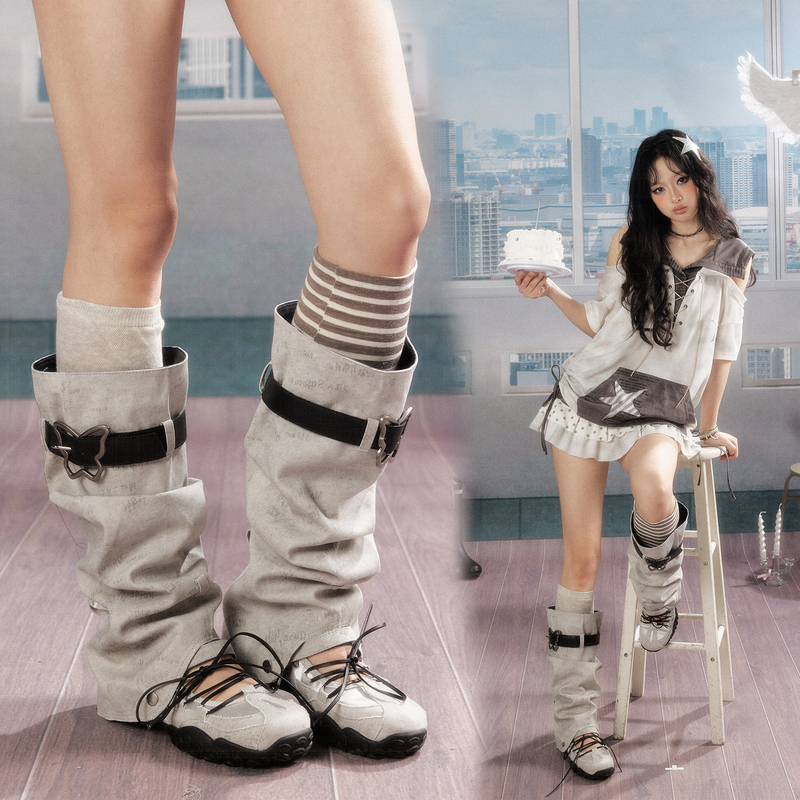 Lost in Lunar Original High Boots for Women, Detachable, Lightweight, Open Instep, Round Toe, Lace-Up, Flat Shoes for Spring and Autumn Lost in Lunar Original High Boots for Women, Detachable, Lightweight, Open Instep, Round Toe, Lace-Up, Flat Shoes for Spring and Autumn