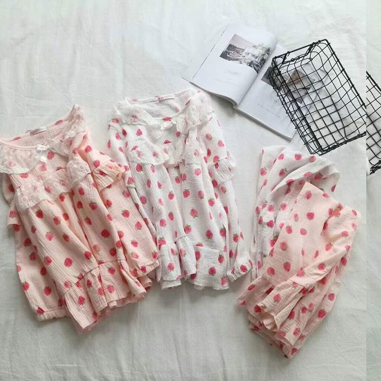 Dịch vụ mặc nhà mùa xuân và mùa thu phù hợp với phụ nữ đồ ngủ dài tay bằng ren cotton công chúa gió có thể mặc ngọt ngào phiên bản Hàn Quốc dễ thương - Nam giới