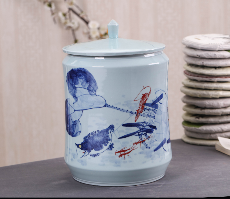 Jingdezhen ceramic tea pot large hand - made POTS stored household seal puer tea cake cylinder peulthai the cake tin