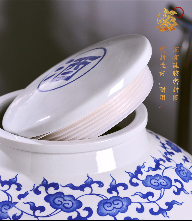 Jingdezhen ceramic jars 100 catties 200 jins with leading blue and white porcelain gulp it sealed mercifully wine