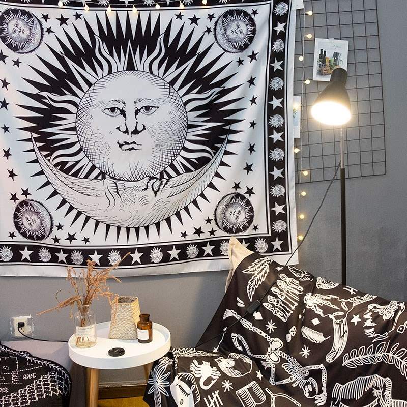 Cá tính B & B Nền vải Treo Trang trí phòng Đen và Trắng Tấm thảm trang trí Ký túc xá Vải treo - Tapestry thảm treo tường phòng khách