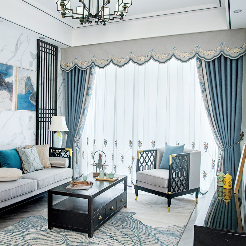 2020 new light and luxurious embroidered curtains minimalist modern living room New Chinese bedroom shading Nordic curtain floating windows