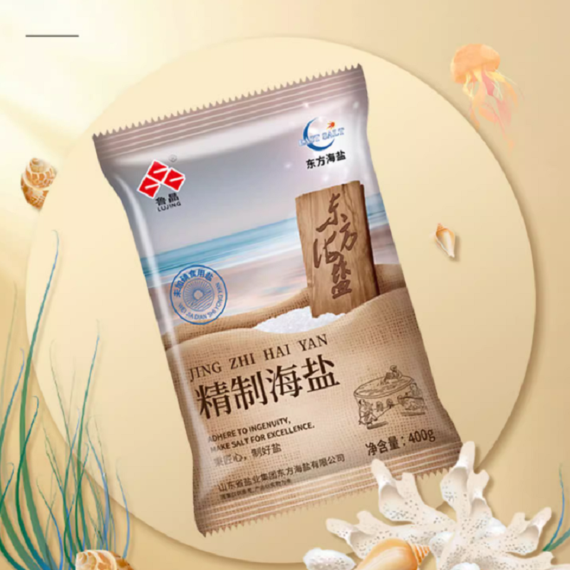 东方海盐不加碘鲁晶精制海盐400g*7