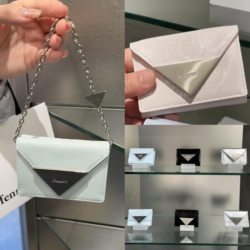In-Stock Korean Fennec Wallet Classic Triangle Patent Leather Cowhide Portable 70% off Compact Id Card Holder for Women