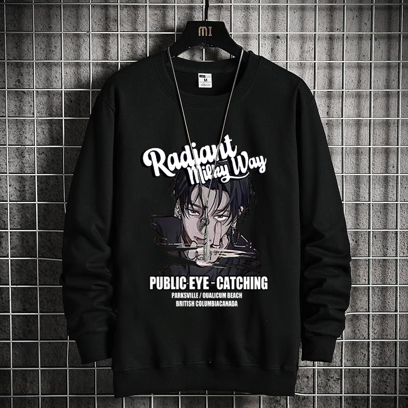 Street Style Large Size Sweater Men's Spring and Autumn New Loose Fat Plus Fat Plus Large Men's Clothing Crew Neck Top Printed Long Sleeves_voghion.com