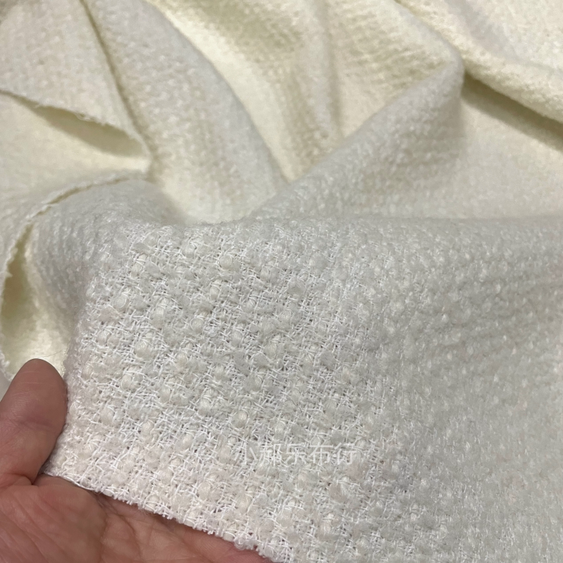 White Circular Tweed Fabric, Spring and Autumn Fashion Tweed Coat, Suit, Skirt, Tweed Material White Circular Tweed Fabric, Spring and Autumn Fashion Tweed Coat, Suit, Skirt, Tweed Material