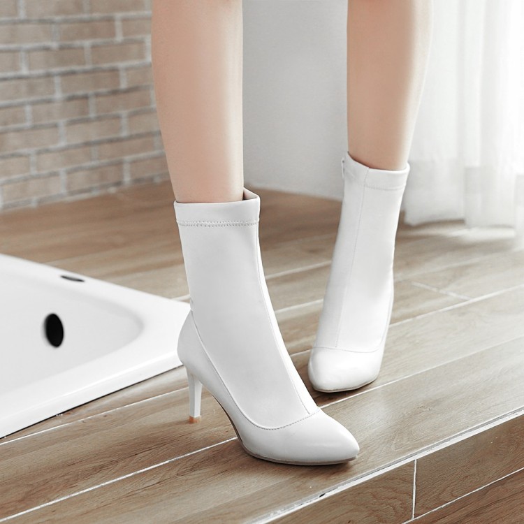 Trắng khởi động stiletto của phụ nữ giày cao gót trong khởi động chỉ dây kéo chuyên nghiệp hiệu suất lớn kích thước của phụ nữ khởi động 40-43 HC