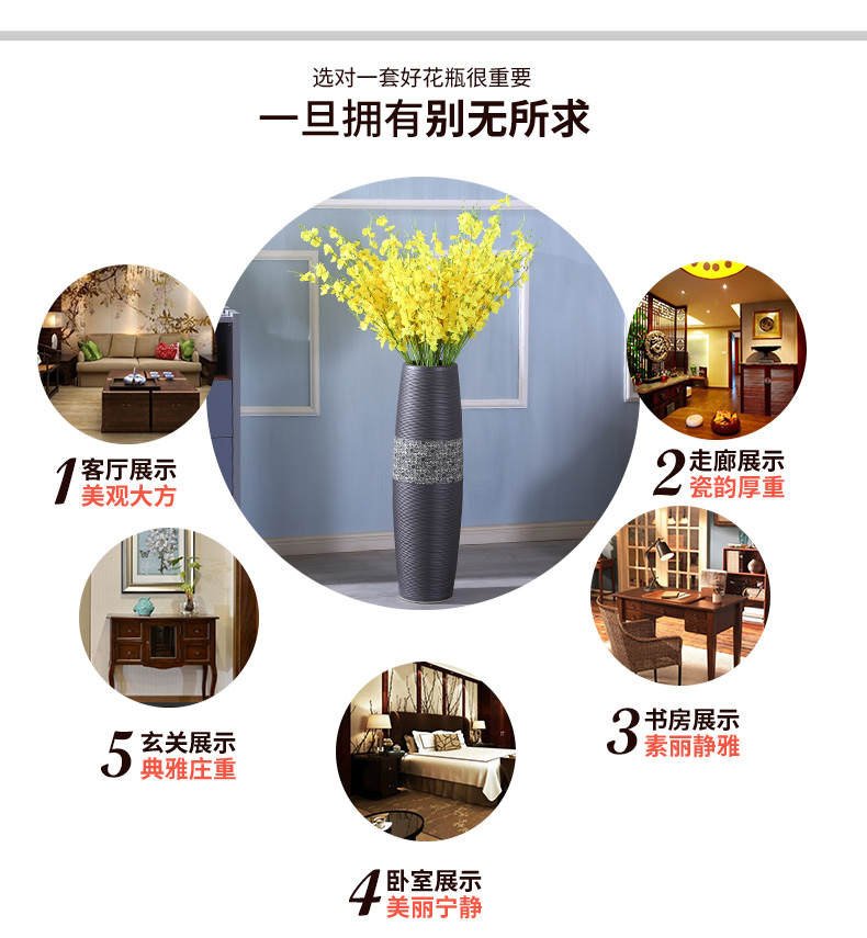 Boreal Europe style living room black vase dried flowers composite ceramic move black furnishing articles large ground bottle arranging flowers