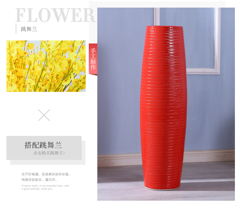 Living room festive red vase furnishing articles flower arranging large ground ceramic vases, Chinese red dried flowers suit