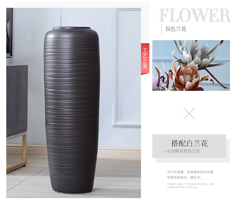 Black ceramic big vase Nordic contracted ins dried flowers decorative furnishing articles individuality creative light key-2 luxury ground wind flowers