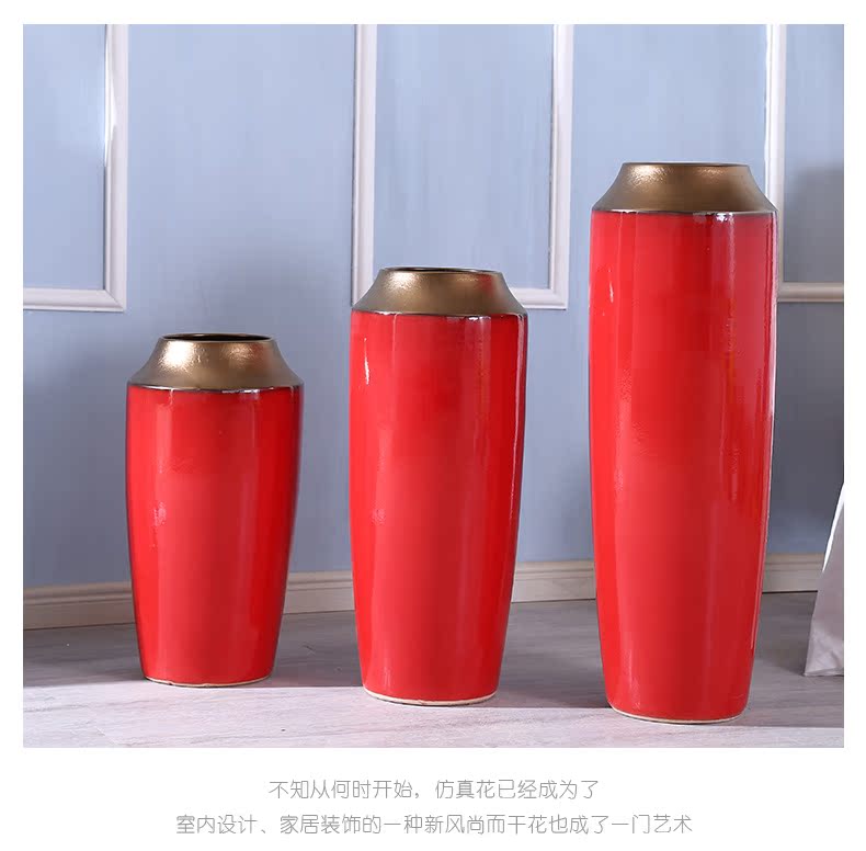 Wedding red porcelain vase furnishing articles dried flowers, a hotel new home decoration decoration flower arranging flower implement large landing