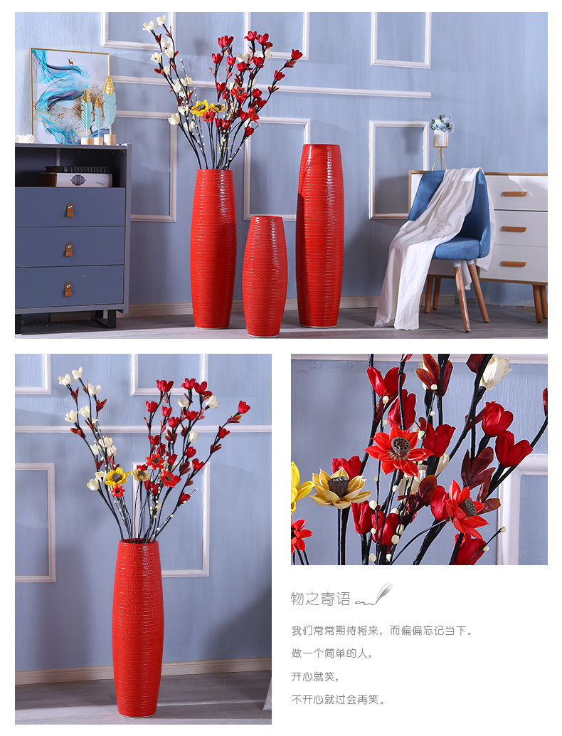 Living room festive red vase furnishing articles flower arranging large ground ceramic vases, Chinese red dried flowers suit