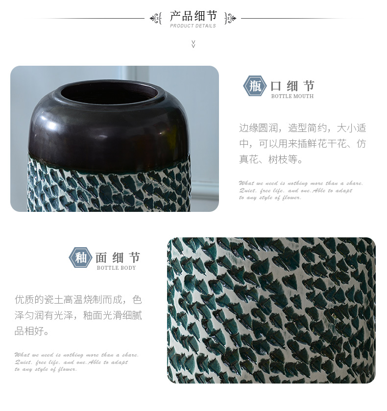 Jingdezhen ceramics new Chinese vase furnishing articles dried flower arranging flowers sitting room European - style circular desk ground bottle
