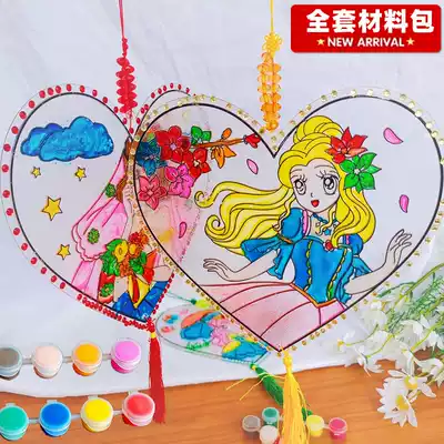 Children's paint graffiti watercolor painting diy hand decoration love Chinese knot color painting ice crystal transparent painting