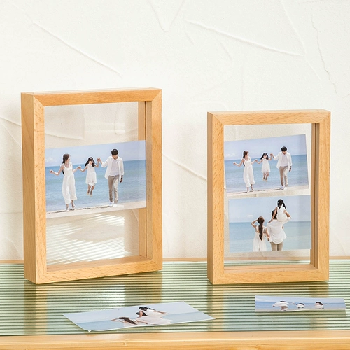 Двусторонная прозрачная фоторамка из натурального дерева, образец, настенная фотография