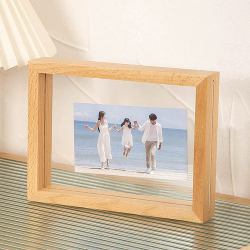 Двусторонная прозрачная фоторамка из натурального дерева, образец, настенная фотография