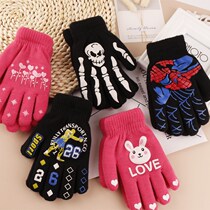 Childrens glove winter warm baby double personality male and female child Five fingers plus suede child knit student writing riding