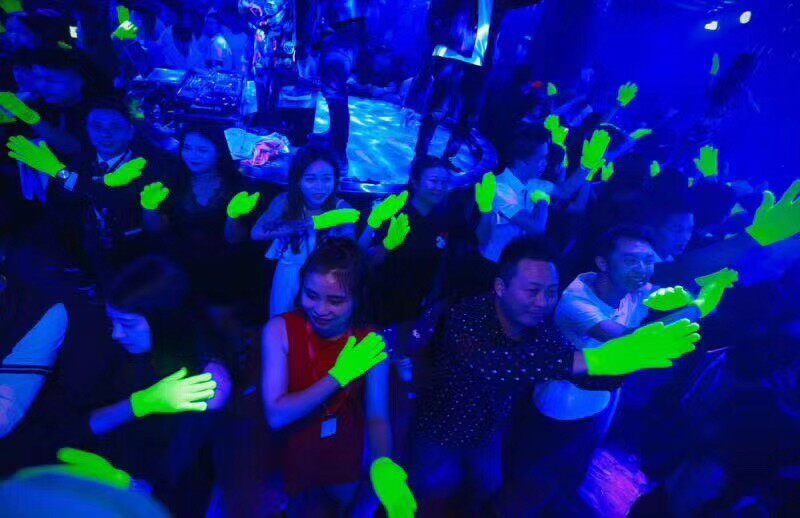 Fluorescent Glove Bar Interactive Props Fluorescent Green Performance Gloves Atmosphere Props Night Light Watches Play Gloves Black