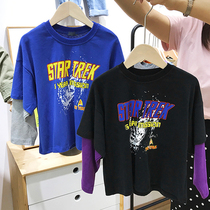 2021 autumn new Korean version of the cool boy base shirt long-sleeved cotton T-shirt childrens fake two childrens clothing tops