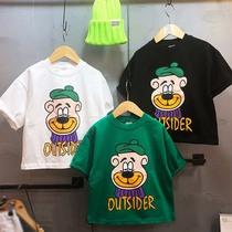 Girls short-sleeved T-shirt letter cartoon head 2021 net red white half-sleeve childrens summer dress boys coat