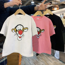 Korean childrens clothing 2021 summer Korean boy short sleeve cartoon tide children White T-shirt foreign style girl coat summer