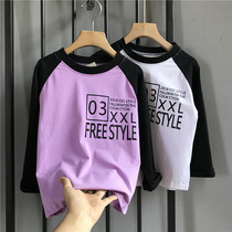 Men and women childrens long-sleeved T-shirt 2021 autumn new childrens clothing baby childrens color matching foreign style base shirt top thin section