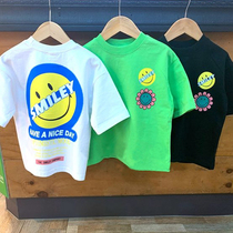 Korean childrens clothing boys summer short sleeve loose smiling face print girl pure white T-shirt cotton short sleeve childrens shirt