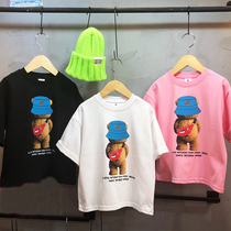 Cubs cotton short sleeve T-shirt Korean childrens clothing 2021 summer childrens foreign color printing boys summer clothes thin
