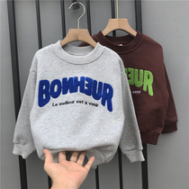 Korean childrens clothing 2021 autumn and winter new velvet sweater small and medium childrens fashion long-sleeved top men and women base shirt tide