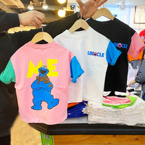 Korean childrens clothing 2021 Summer cartoon Coloured men and women Short sleeves T-shirts Fashion relaxed children hit bottom blouses