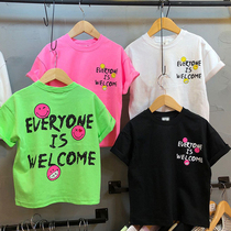 Tide childrens clothing girls foreign fashion summer coat smiley face printing boys short sleeve T-shirt summer thin personality children