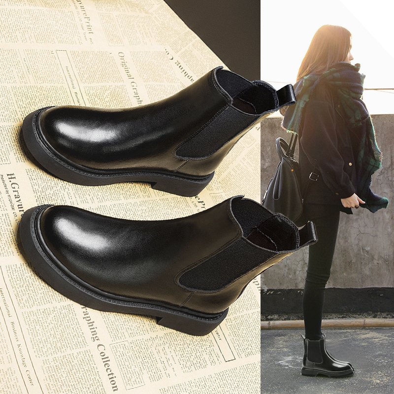 Chelsea Short Boots for Women 2025 New Versatile Retro Chimney Boots Flat Genuine Leather Martin Boots Women's British Style