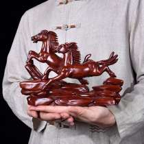  Red sandalwood carved horse ornaments double horses two mahogany crafts Home furnishings Office Feng Shui lucky horse gifts