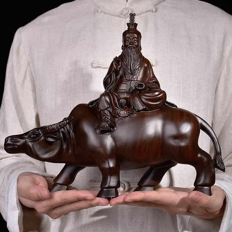 Wood carving Taishang Laojun God Statue Ornament Ebony Solid Wood Carving Immortal Home Worship Feng Shui Decoration