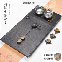 Natural black gold stone tea tray Automatic induction cooker one-piece set Whole black gold stone tea tray Upper water tea table