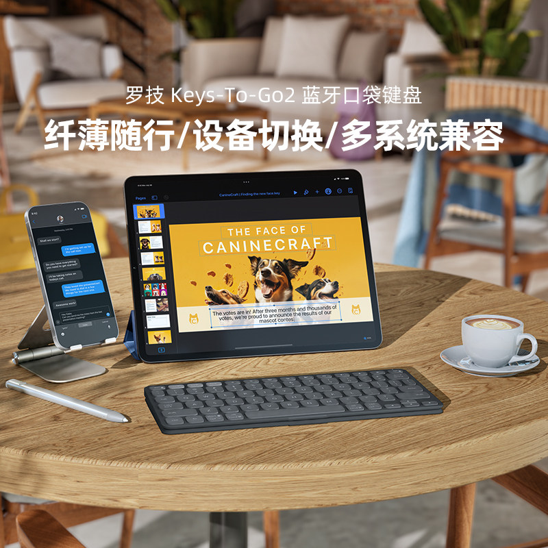 罗技Keys-To-Go 2蓝牙便携口袋键盘 游戏办公多设备多媒体键盘