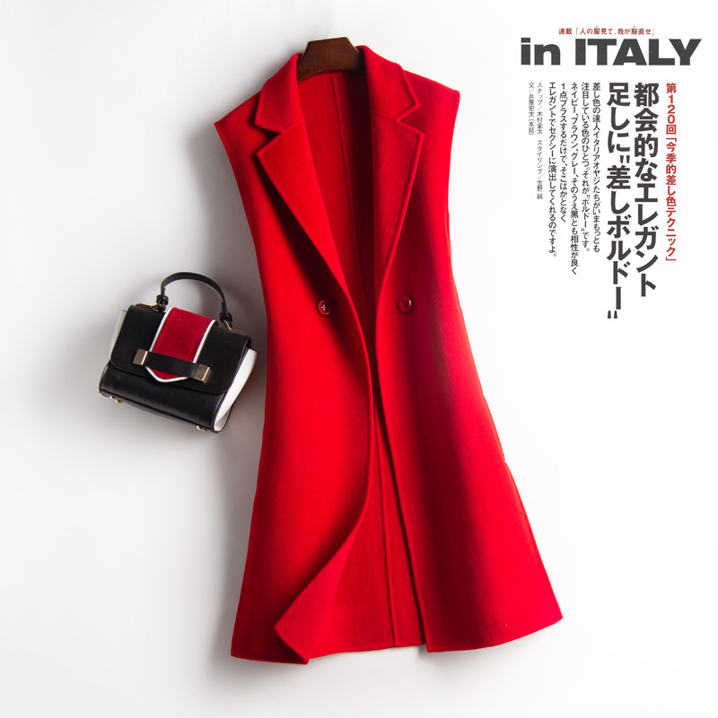 Yi Nuan New Double-Sided Cashmere Vest for Women, Mid-Length Woolen Vest, Versatile Wool Coat, Shawl Cardigan
