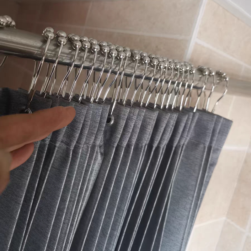 Stainless Steel Roman Rod Eyelet Curtain Rod with Five Beads Rolling Hook, Rust-Proof Shower Curtain Rod with Bead Hooks, Easy to Disassemble